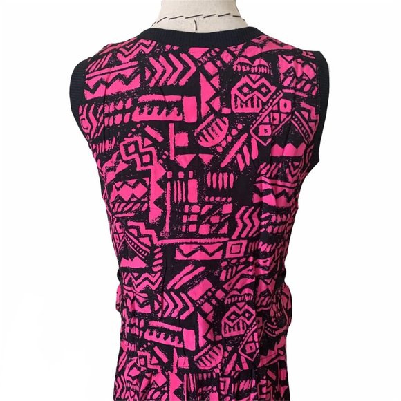 Vintage 80s 2 Piece Pink Top & Skirt Tribal Print Carrie Bradshaw Keith Haring - Picture 4 of 12